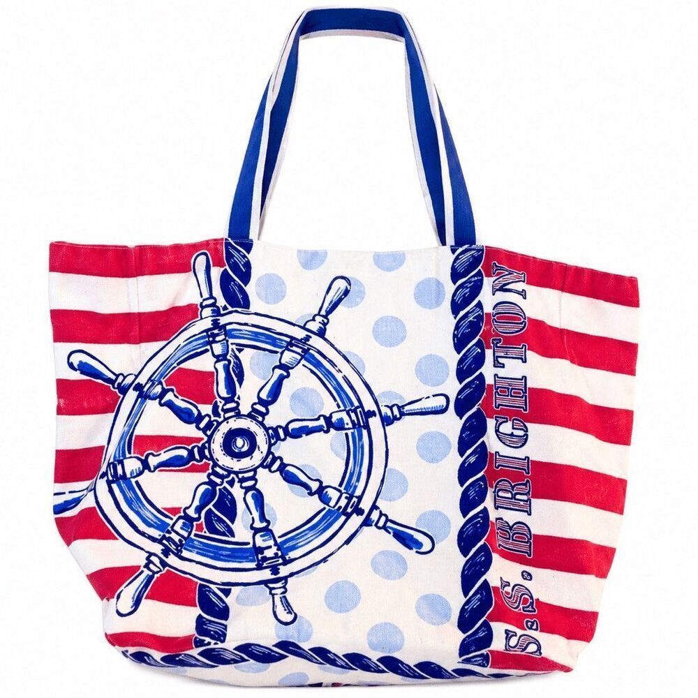 Brighton Sail Away XL Nautical Canvas Carryall Anchor Stripe Tote